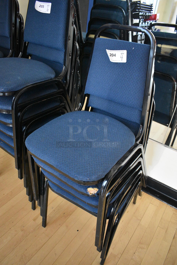 4 Blue Stackable Banquet Chairs on Black Metal Frames. 18x21x32. 4 Times Your Bid! (aerobic room) - Image 2 of 3