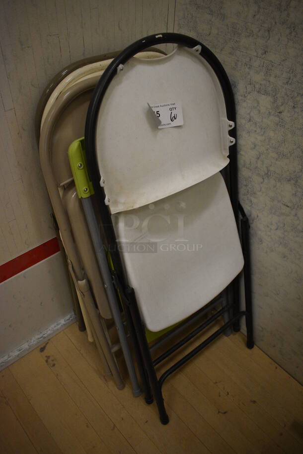 6 Various Fold Up Chairs. Includes 18x4x45. 6 Times Your Bid! (behind squash court - right)