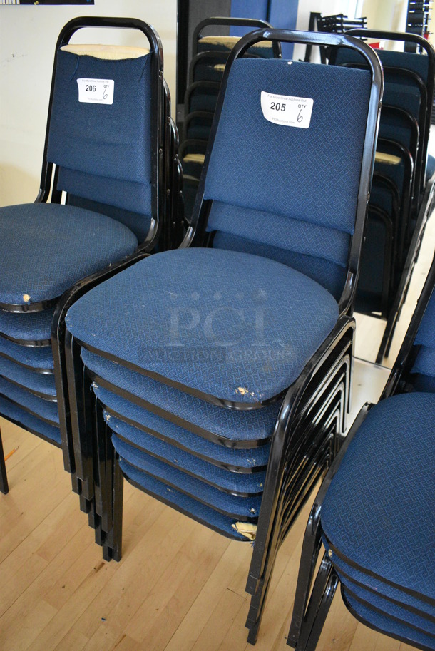 6 Blue Stackable Banquet Chairs on Black Metal Frames. 18x21x32. 6 Times Your Bid! (aerobic room) - Image 2 of 3