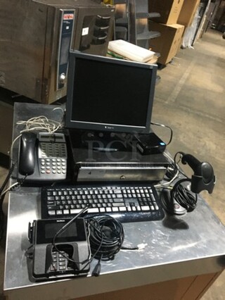 NICE! Gateway Complete POS System! With Keyboard & Scanner! With Corded Telephone! With Verifone Credit Card Reader! 
