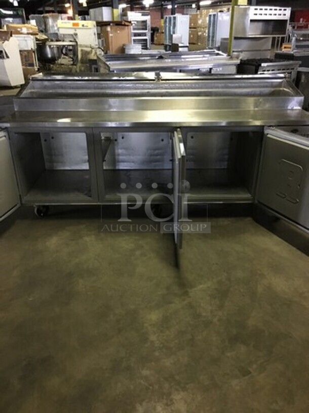 Randell Refrigerated Pizza Prep Table! With 3 Door Storage Underneath! Model 8395N Serial T16614-! 115V 1 Phase! On Commercial Casters!
 - Image 5 of 11