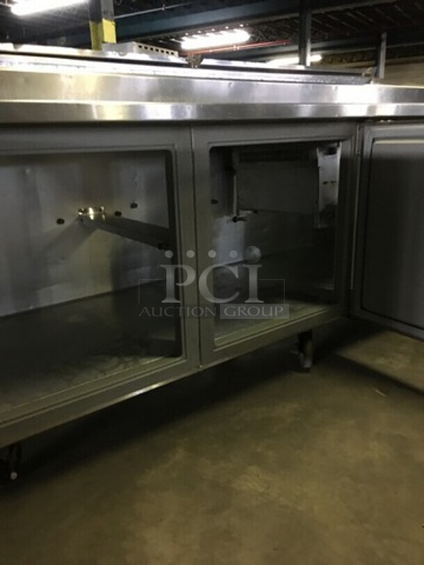 Randell Refrigerated Pizza Prep Table! With 3 Door Storage Underneath! Model 8395N Serial T16614-! 115V 1 Phase! On Commercial Casters!
 - Image 6 of 11