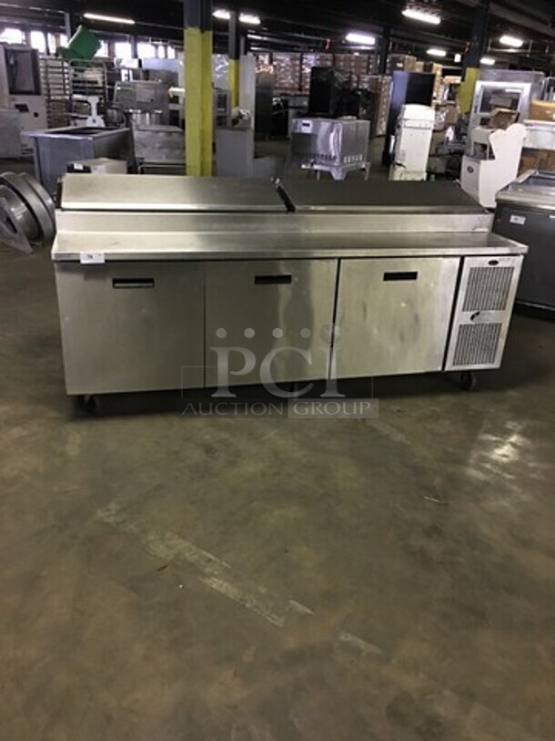 Randell Refrigerated Pizza Prep Table! With 3 Door Storage Underneath! Model 8395N Serial T16614-! 115V 1 Phase! On Commercial Casters!
 - Image 10 of 11
