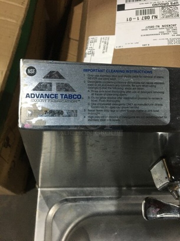 Advance Tabco Commercial Wall Mount Hand Sink! With Faucet! All Stainless Steel! Model 7PS60!  - Image 7 of 8