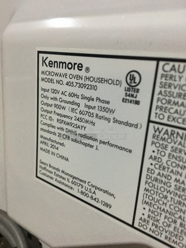 Kenmore Countertop Microwave Oven! Model 40573092310! 120V 1Phase! - Image 5 of 8
