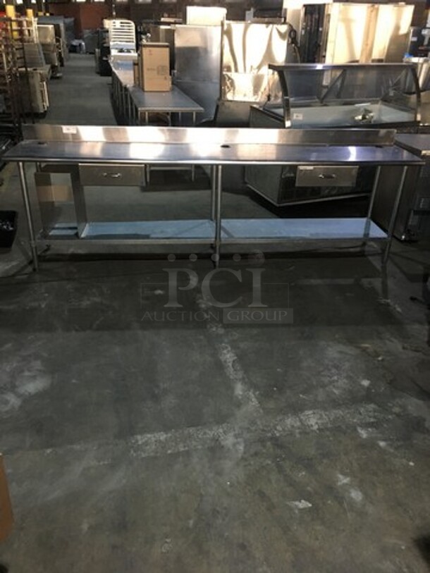 WOW! Duke Commercial Work/Prep Table! With 2 Drawers! With Backsplash! With Underneath Storage Space! All Stainless Steel! On Legs!