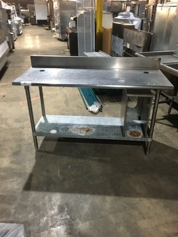 All Stainless Steel Work/Prep Table! With Backsplash! With Underneath Storage Space! On Legs!