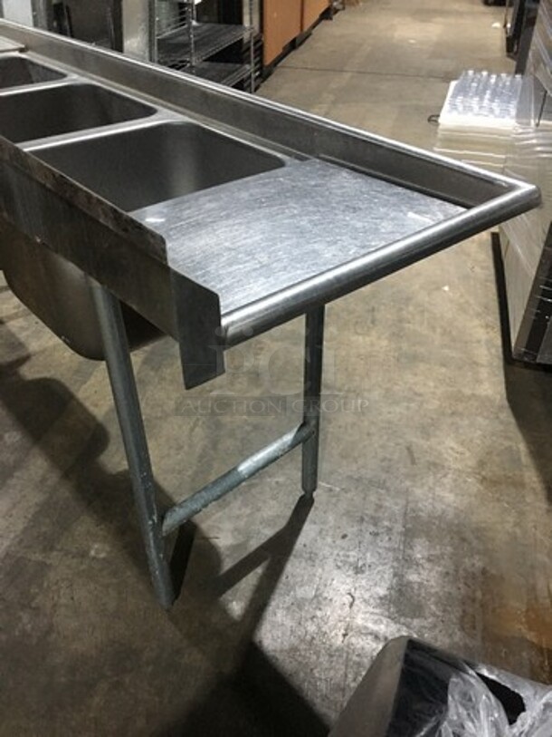 All Stainless Steel Commercial 3 Compartment Sink! With Left & Right Side Drainboard! With Backsplash! With Faucet! On Legs! - Image 3 of 10
