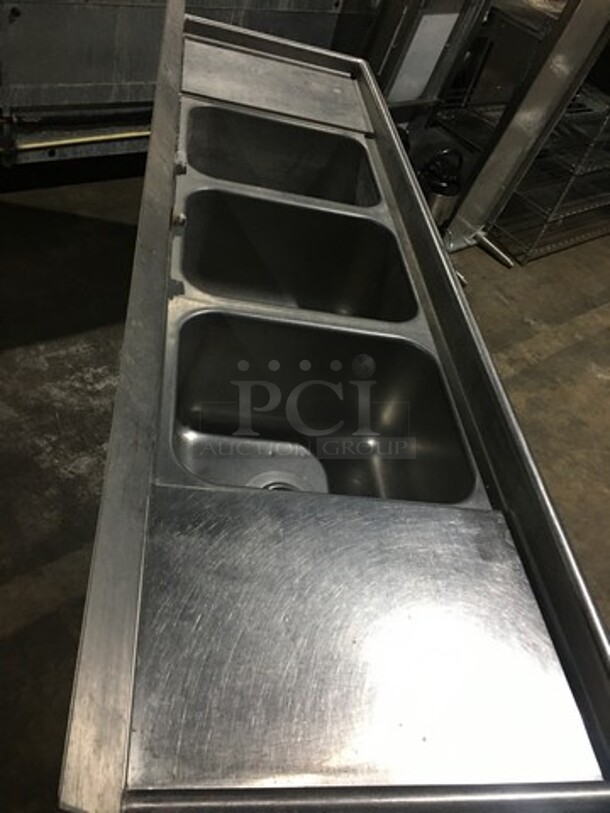 All Stainless Steel Commercial 3 Compartment Sink! With Left & Right Side Drainboard! With Backsplash! With Faucet! On Legs! - Image 5 of 10
