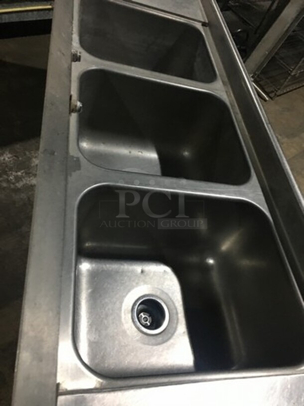 All Stainless Steel Commercial 3 Compartment Sink! With Left & Right Side Drainboard! With Backsplash! With Faucet! On Legs! - Image 6 of 10