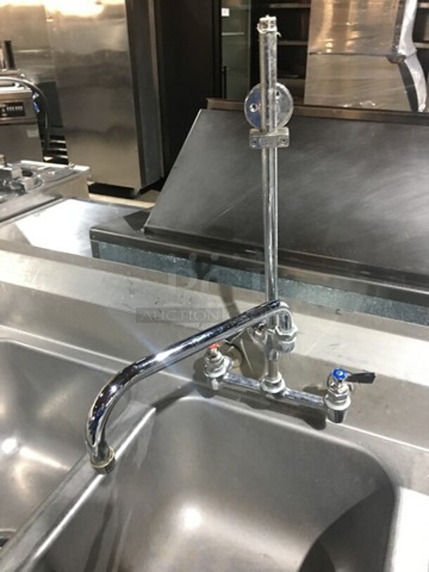 All Stainless Steel Commercial 3 Compartment Sink! With Left & Right Side Drainboard! With Backsplash! With Faucet! On Legs! - Image 10 of 10