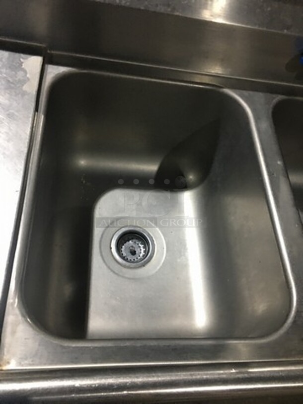 Advance Tabco Commercial 3 Compartment Sink! With Left & Right Side Drainboard! With Backsplash! With Faucet & Jet Spray Hose! All Stainless Steel! Model T935418RL! On Legs!  - Image 6 of 9
