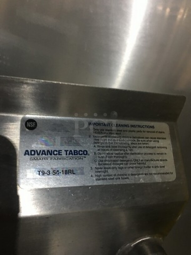Advance Tabco Commercial 3 Compartment Sink! With Left & Right Side Drainboard! With Backsplash! With Faucet & Jet Spray Hose! All Stainless Steel! Model T935418RL! On Legs!  - Image 8 of 9