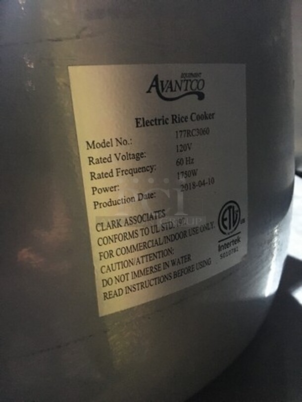 Avantco Commercial Countertop Electric Rice Cooker! Model 177RC3060! 120V! - Image 7 of 8