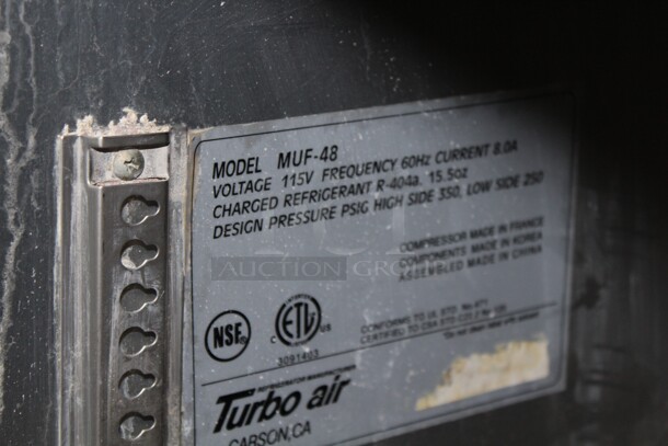 TERRIFIC! Turbo Air Model MUF-48 Commercial Stainless Steel Double Door Undercounter Freezer On Commercial Casters. 48x30x36.5. 115V/60Hz. Tested And Powers On But Does Not Cool. Buyer Must Remove. Shipping Is Not Available. - Image 3 of 6