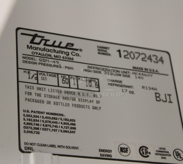 SUPER NICE! True Model GDM-49 Commercial Double Glass Door Refrigerated Merchandising Cooler. 54x30x78. 115V/60Hz. Tested And Working! Buyer Must Remove. Shipping Is Not Available. - Image 2 of 4