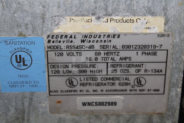 AWESOME! Federal Industries Model RSS4SC-4B Commercial Open Air Grab And Go Merchandising Cooler On Commercial Casters. 48x37.5x46.5. 120V/60Hz. Tested And Working! Buyer Must Remove.Shipping Is Not Available. - Image 6 of 7
