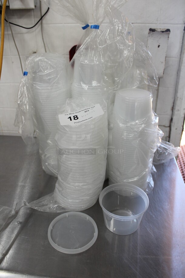ALL ONE MONEY! Round Plastic Containers With Lids. 4.5x4.5x3  Shipping Is Not Available. - Image 2 of 2