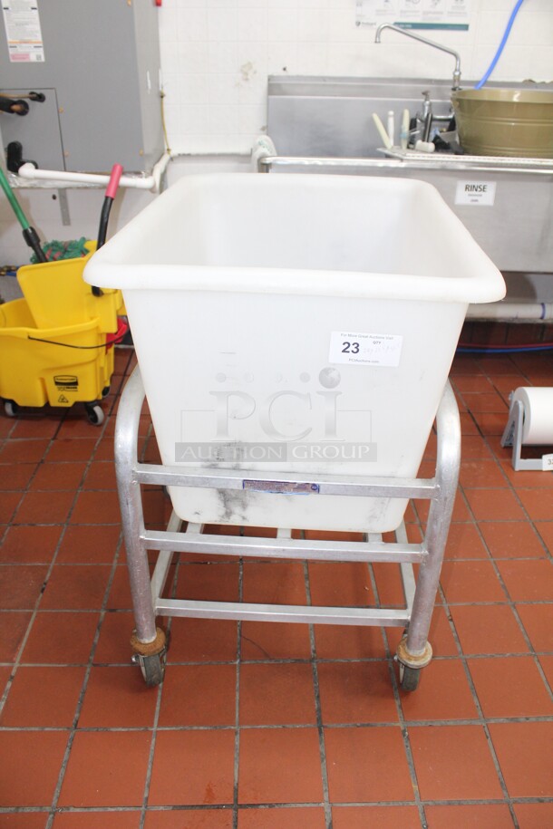 GREAT FIND! Commercial Heavy Duty Plastic Tub With Commercial Cart On Casters. 28x23.5x35.5  Shipping Is Not Available.
