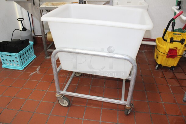 GREAT FIND! Commercial Heavy Duty Plastic Tub With Commercial Cart On Casters. 28x23.5x35.5  Shipping Is Not Available. - Image 2 of 4