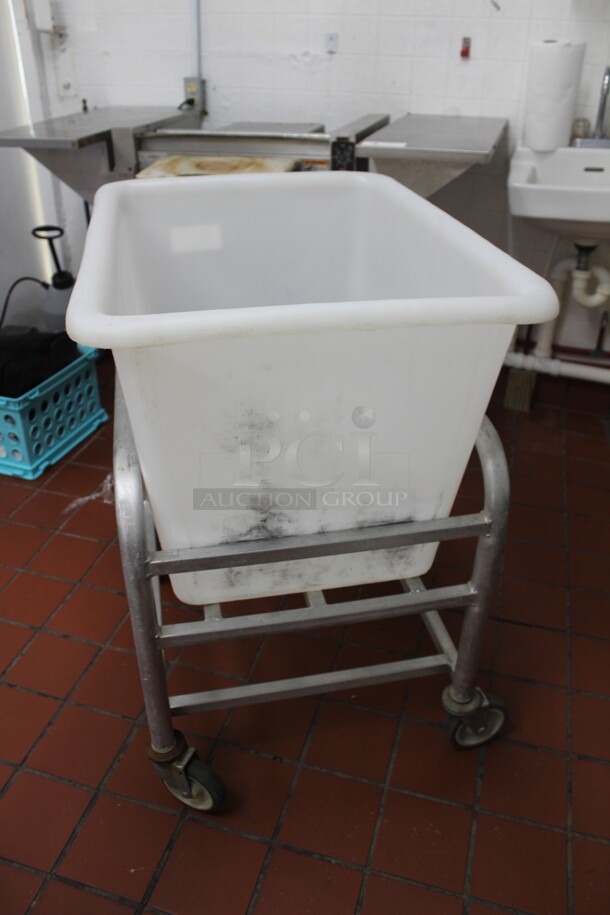 GREAT FIND! Commercial Heavy Duty Plastic Tub With Commercial Cart On Casters. 28x23.5x35.5  Shipping Is Not Available. - Image 3 of 4