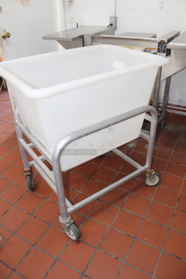 GREAT FIND! Commercial Heavy Duty Plastic Tub With Commercial Cart On Casters. 28x23.5x35.5  Shipping Is Not Available. - Image 4 of 4
