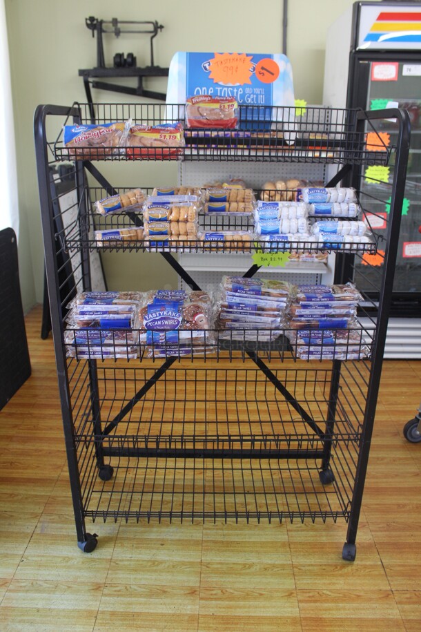 NICE! Commercial Black Metal Merchandising Rack On Casters 37x17x56  Shipping Is Not Available.