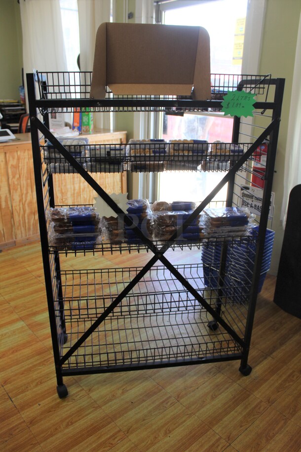 NICE! Commercial Black Metal Merchandising Rack On Casters 37x17x56  Shipping Is Not Available. - Image 3 of 4