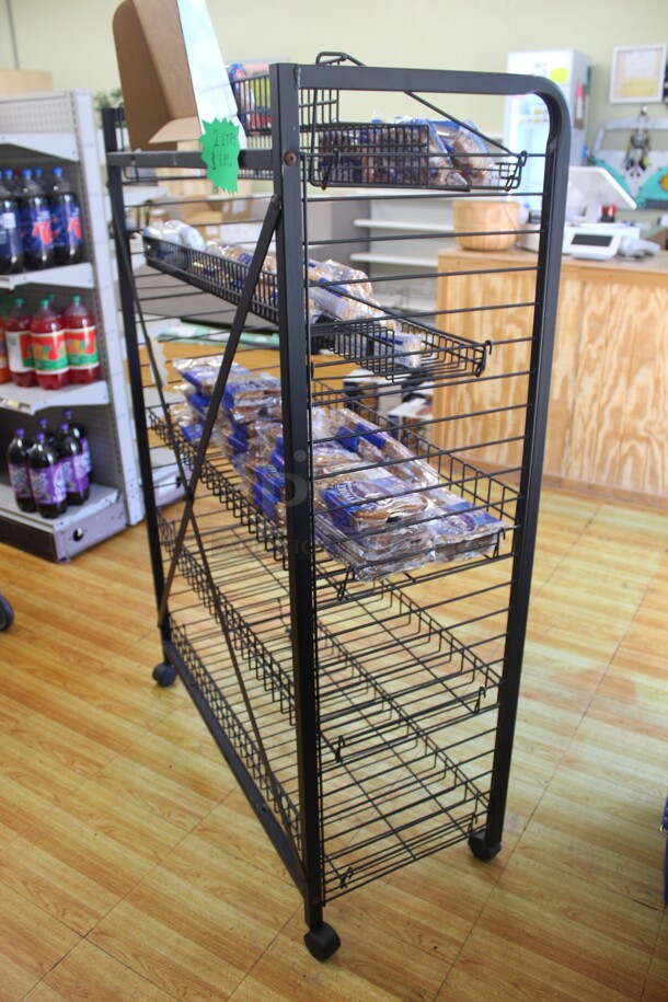 NICE! Commercial Black Metal Merchandising Rack On Casters 37x17x56  Shipping Is Not Available. - Image 4 of 4