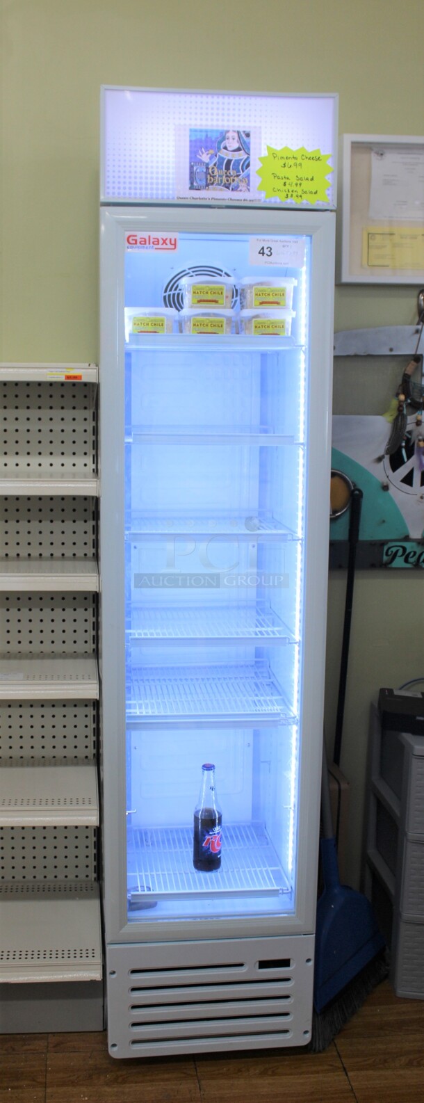 WOW! Like New Galaxy Equipment Model GDN-5 Commercial Single Glass Door Refrigerated Merchandising Cooler. 16x16.5x74. 120V/60Hz. Tested And Working! Buyer Must Remove. Shipping Is Not Available.