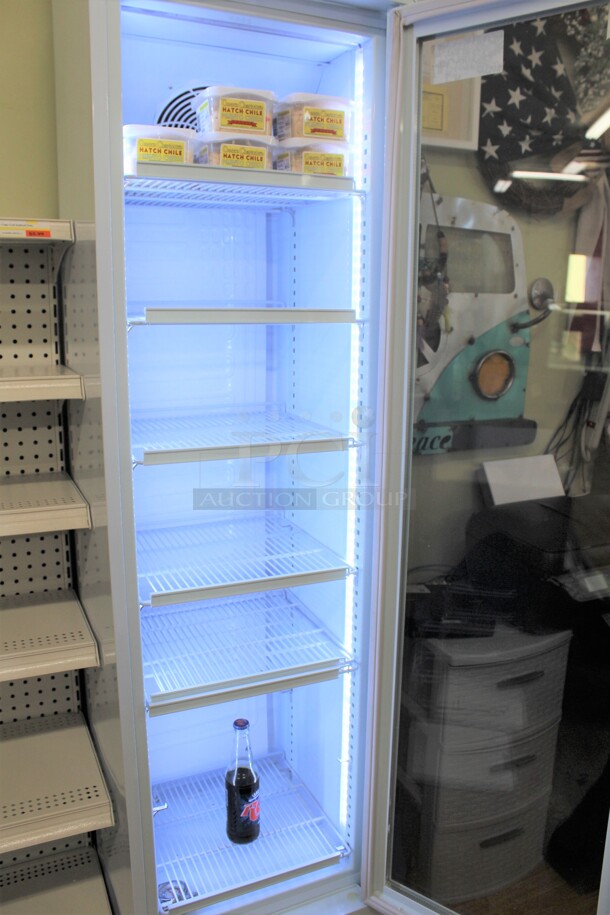 WOW! Like New Galaxy Equipment Model GDN-5 Commercial Single Glass Door Refrigerated Merchandising Cooler. 16x16.5x74. 120V/60Hz. Tested And Working! Buyer Must Remove. Shipping Is Not Available. - Image 3 of 4
