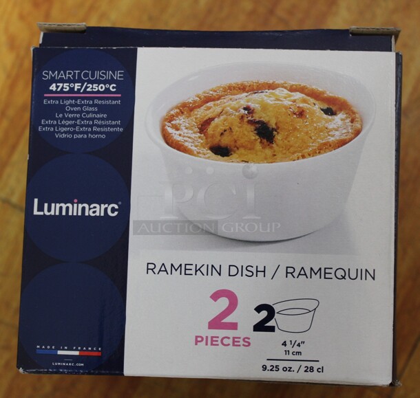 4 NEW IN BOX! Luminarc 9.25oz. Ramekins (2 per box). 4X Your Bid! Shipping Is Not Available.