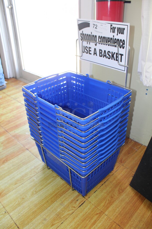 10 Grocery Baskets With Holder. 16.5x13x29.5. 10X Your Bid! Shipping Is Not Available. - Image 2 of 2