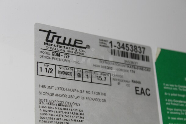 FABULOUS! True Model GDM-72F Commercial Triple Glass Door Freezer Merchandiser. 78x30x78.5. Hardwired. Tested And Working! Buyer Must Remove!  Shipping Is Not Available. - Image 5 of 6
