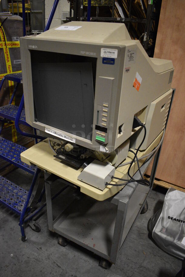 Minolta Model RP603Z Microfilm Machine on Metal Cart. 120 Volts, 1 Phase. 19x34x30, 18.5x30.5x39. (facilities) - Image 2 of 5