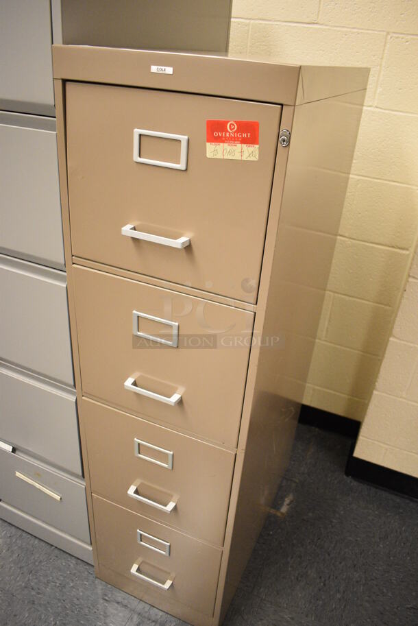 Cole Light Brown Metal 4 Drawer Filing Cabinet. Unit Is Locked. 15x27x52.5. (John N. Hall Tech - Room 106) - Image 2 of 4