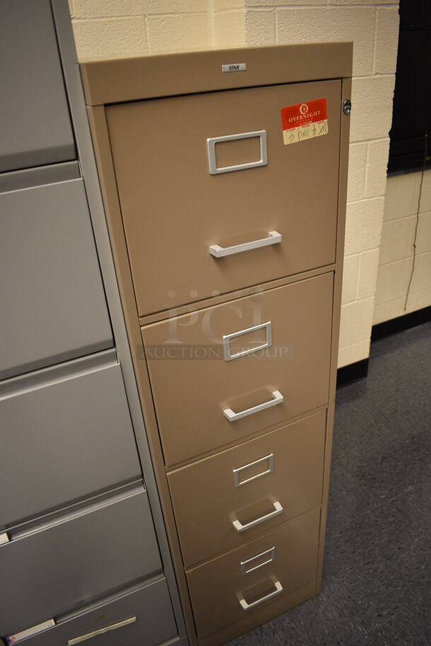 Cole Light Brown Metal 4 Drawer Filing Cabinet. Unit Is Locked. 15x27x52.5. (John N. Hall Tech - Room 106) - Image 3 of 4