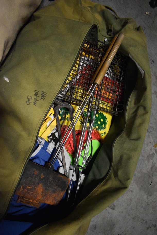 ALL ONE MONEY! Green Duffel Bag of Various Camping Equipment Including Fire Cooker! 45x17x17. (facilities) - Image 2 of 5