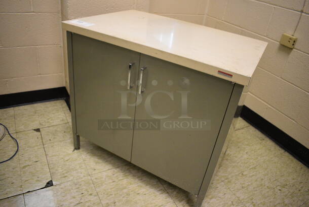 White and Green Metal 2 Door Counter. 30x21x27. (John N. Hall Tech - Room 109) - Image 2 of 5