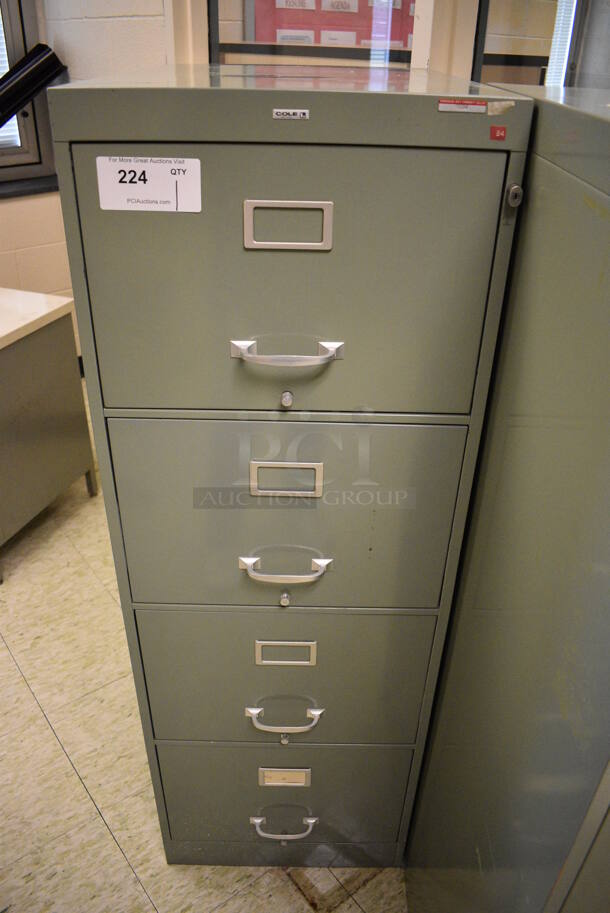 Cole Green Metal 4 Drawer Filing Cabinet. 18x27x52.5. (John N. Hall Tech - Room 109)