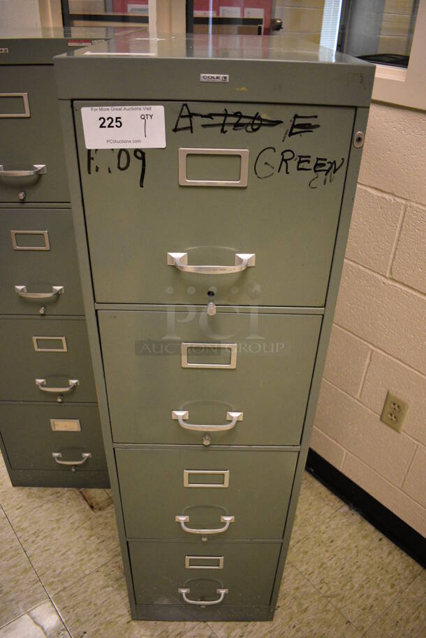 Cole Green Metal 4 Drawer Filing Cabinet. 18x27x52.5. (John N. Hall Tech - Room 109)