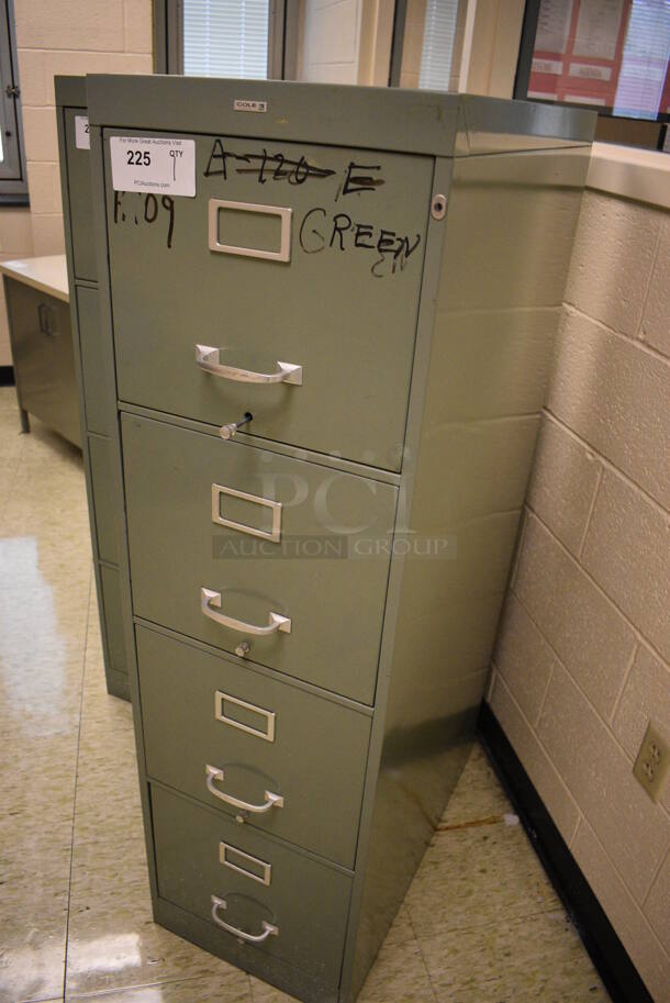 Cole Green Metal 4 Drawer Filing Cabinet. 18x27x52.5. (John N. Hall Tech - Room 109) - Image 3 of 4