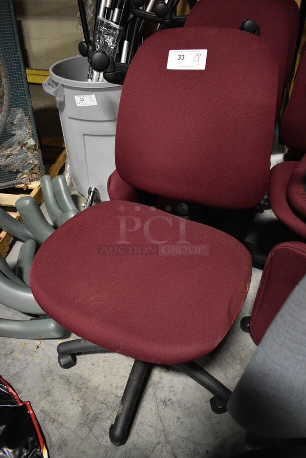 9 Maroon Office Chairs on Casters. 21x21x41. 9 Times Your Bid! (facilities) - Image 2 of 3