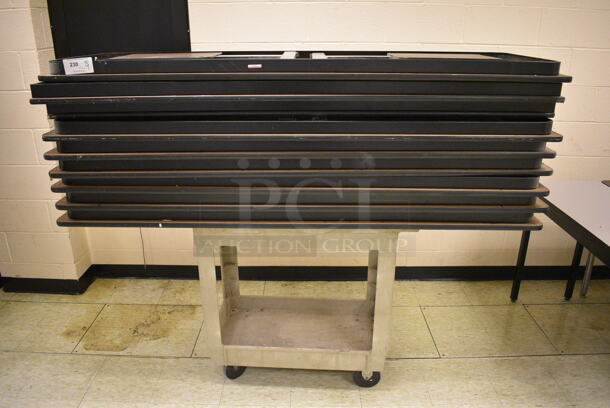 9 Collapsible Tables on Tan Poly 2 Tier Cart. 72x24x29, 34x17x32.5. 9 Times Your Bid! (John N. Hall Tech - Room 108) - Image 1 of 5