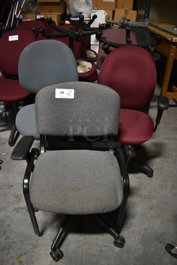 9 Various Office Chairs on Casters; Gray, Blue, Maroon, Striped. Includes 20x20x41. 9 Times Your Bid! (facilities) - Image 1 of 5