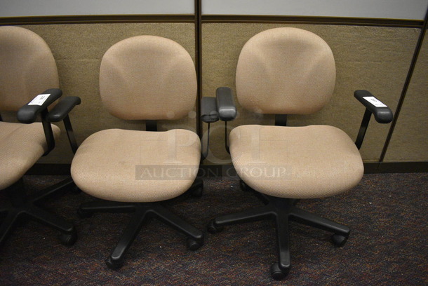 6 Tan Office Chairs w/ Arm Rests on Casters. 26x21x35. 6 Times Your Bid! (John N. Hall Tech - Room 131)