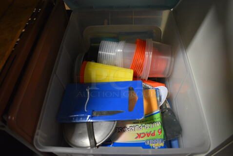 ALL ONE MONEY! Lot of Various Poly Cups in Poly Bin! 23x16x11 (facilities)