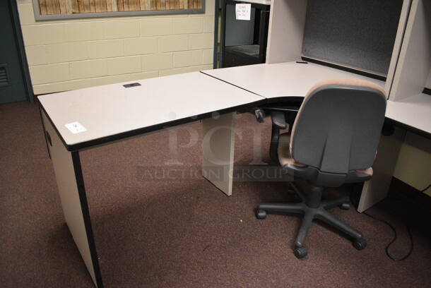 Gray Desk w/ 2 Overhead Cabinets and Office Chair. 72x66x66, 24x20x35. (John N. Hall Tech - Room 122) - Image 3 of 5