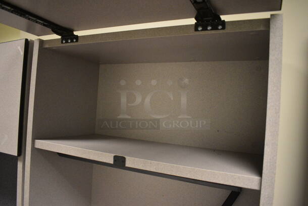 Gray Desk w/ 2 Overhead Cabinets and Office Chair. 72x66x66, 24x20x35. (John N. Hall Tech - Room 122) - Image 4 of 5