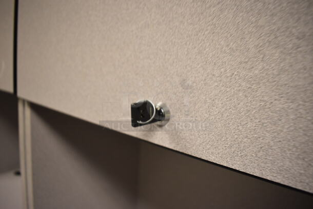 Gray Desk w/ 2 Overhead Cabinets and Office Chair. 72x66x66, 24x20x35. (John N. Hall Tech - Room 122) - Image 5 of 5